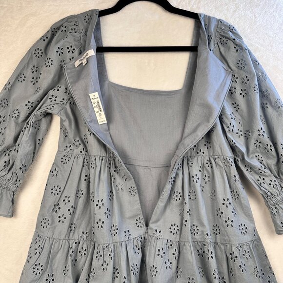 Madewell Blue Eyelet Lizzie Babydoll Dress Sz 0 Puff Sleeve NWT Flowy Cottage - Picture 12 of 15